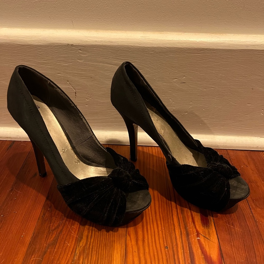 ASOS black satin and velvet heels